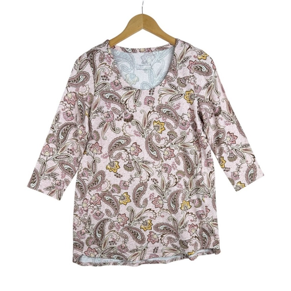 J. Jill Womens Luxe Supima A Line Tunic Size Small Pink Paisley 3/4 Sleeve